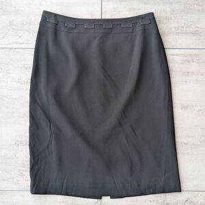 Simon Chang Black Lined Slit A Line Midi Pencil Skirt Womens Size 8